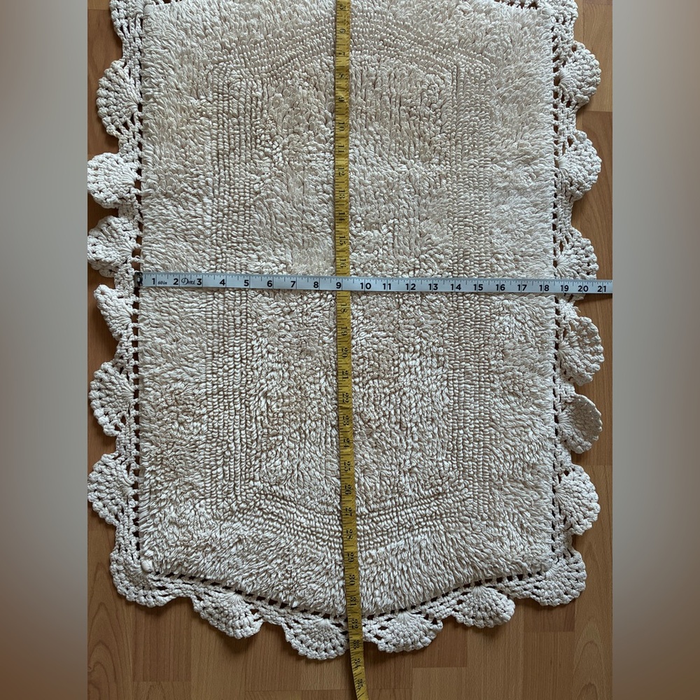 Bath Rug Mat Heathered Crochet Border 100% Cotton 20" x 32" Skid-Resistant Ivory - Picture 4 of 6